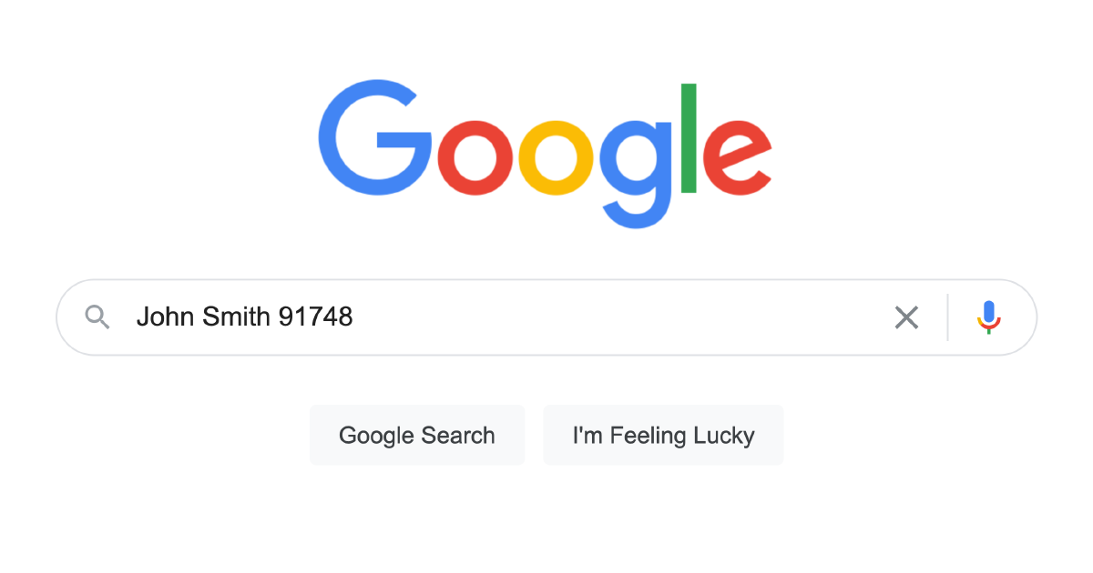 Capture d'écran du navigateur web Chrome avec le nom et le zip dans le champ de recherche
