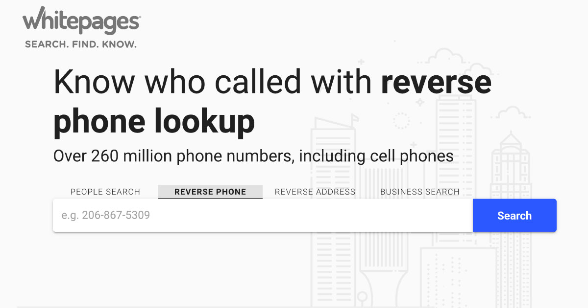 Capture d'écran du champ de recherche WhitePages du navigateur web Chrome